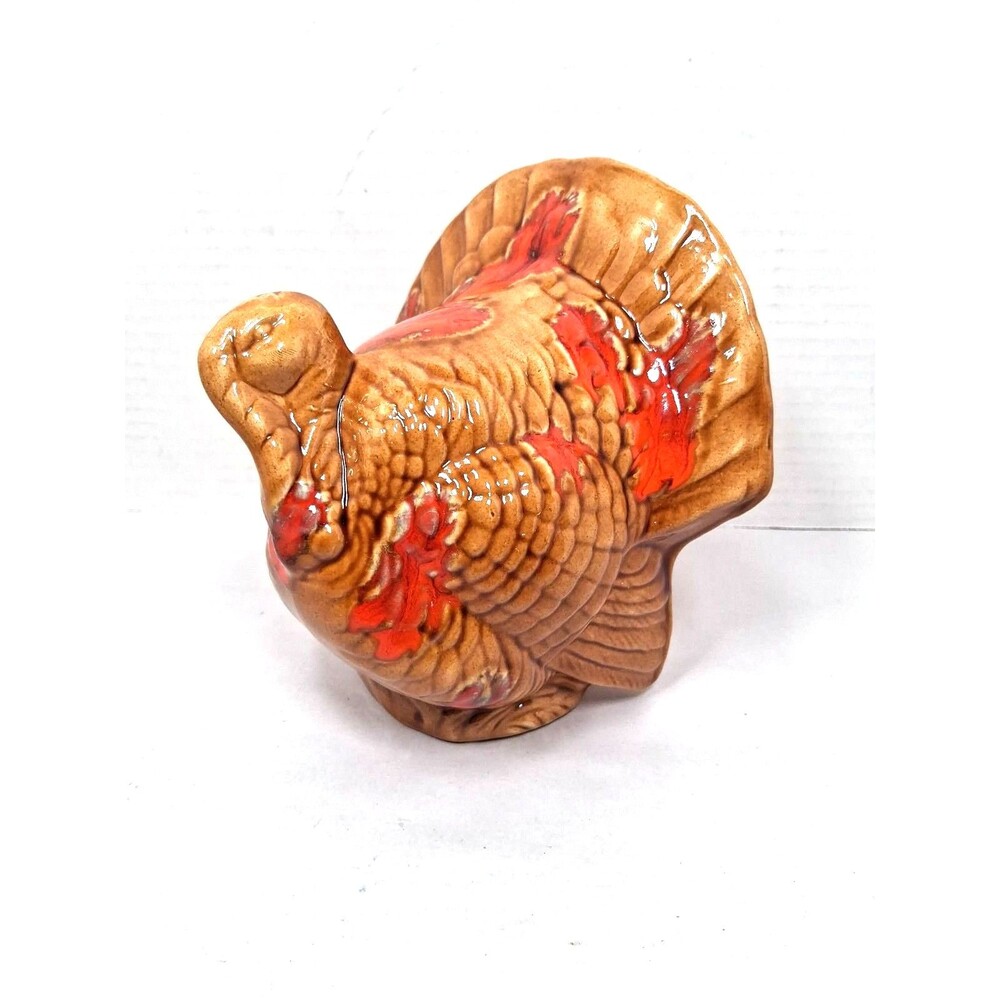 Vintage 1980s Retro Hand Painted Multicolor Ceramic Turkey Thanksgiving Decor